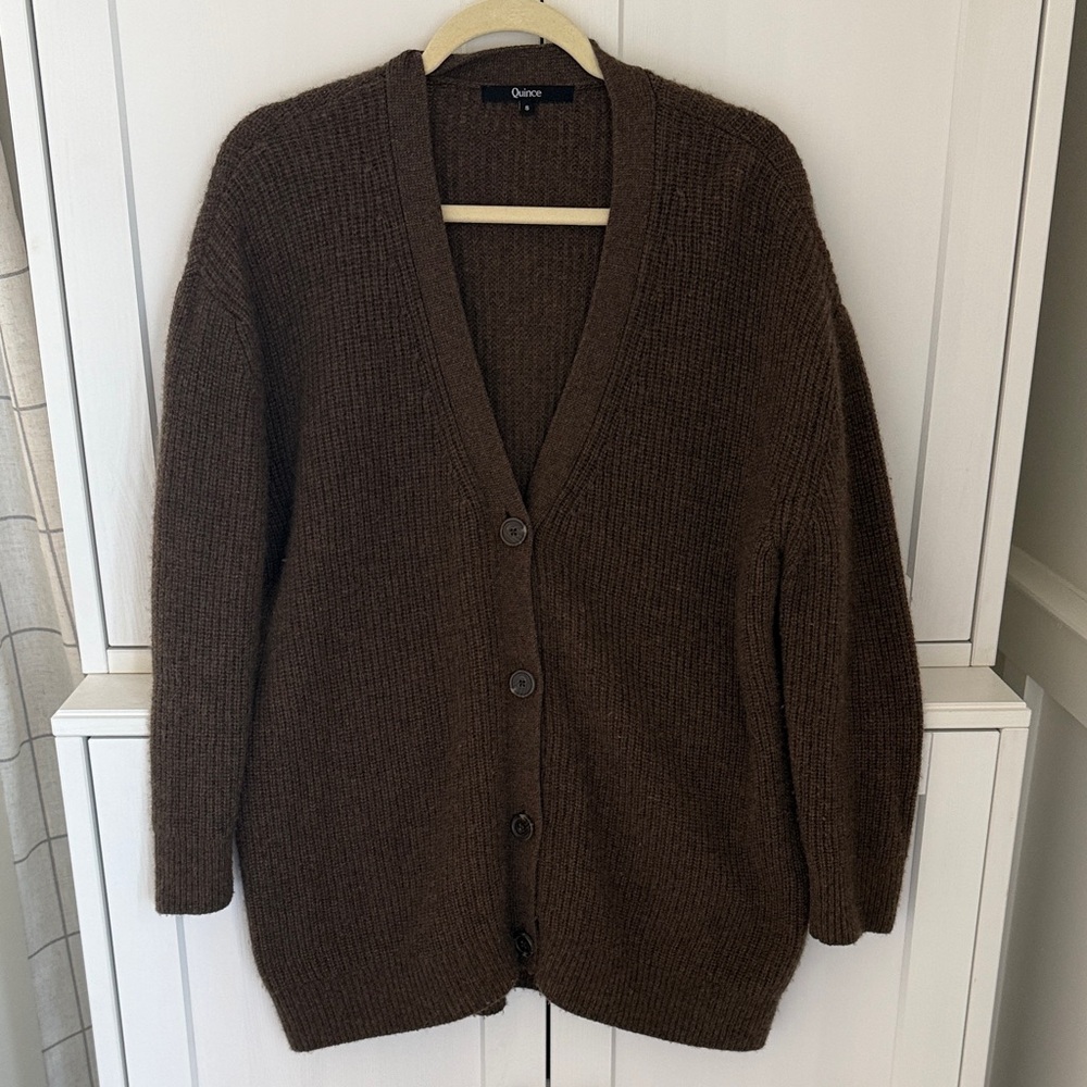 Quince Mongolian Cashmere Boyfriend Cardigan in Brown